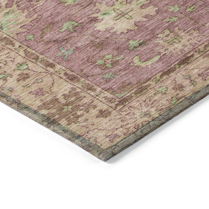Tapis intérieur / extérieur rose lavable à la machine Xhevrie, Tapis de couloir 2 pi 3 po x 7 pi 6 po