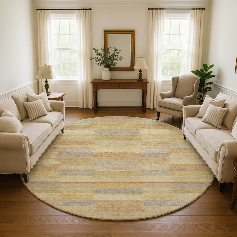 Premium Machine Washable Marasco AMF1628 Stripes Rug, Round 8'