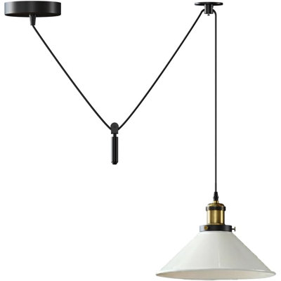 Industrial Pendant Light Fixture, Metal Cone Shade 8.66in, Adjustable 78.74in Cord, E26 Ceiling Hanging Lamp with Pulley Weight & Hook for Kitchen Island, Dining Room, Bedroom, Cafe