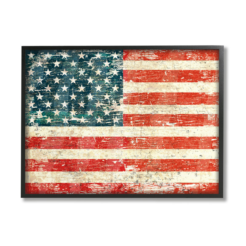«Rustic American Flag» encadré sur bois par Peter Horjus, impression, Giclée encadrée noir minuit