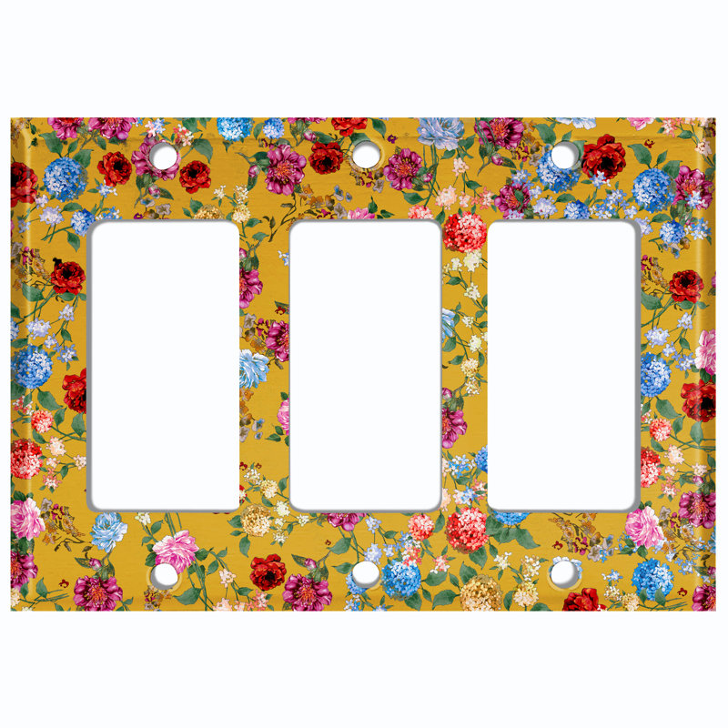 Metal Light Switch Plate Outlet Cover (Colourful Rose Flowers Orange - Single Toggle)