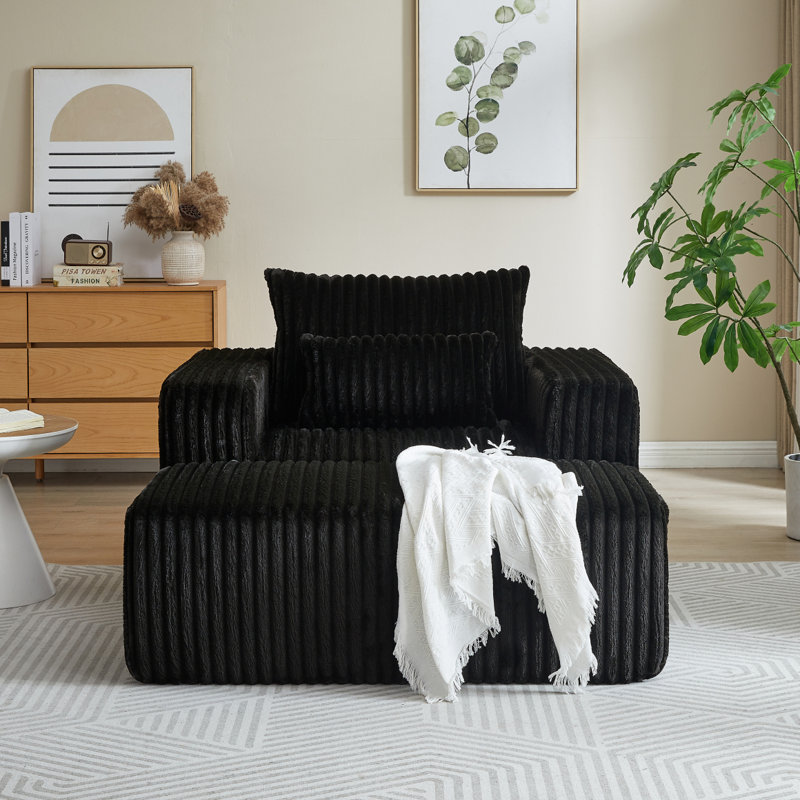 Méridienne moderne en velours côtelé avec repose-pieds amovible 62,5 po Modern, Noir