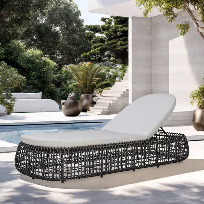 Chaise longue d'extérieur en rotin PE, Noir