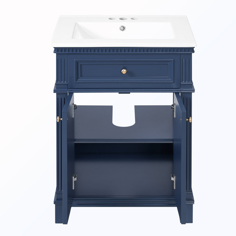 Soft Closing Bathroom Cabinet With Adjustable Shelf And Sink, Blue