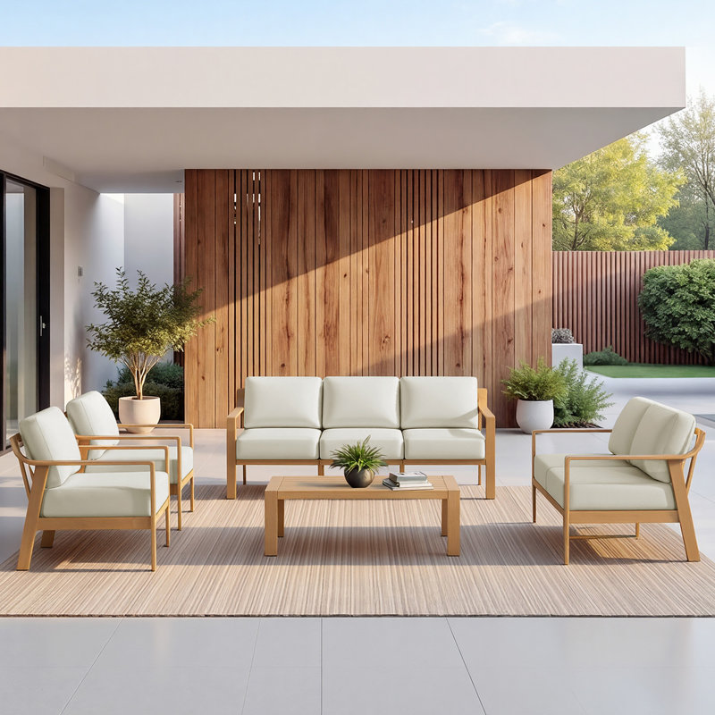 7 - Person Patio Conversation Set With Cushions, 5 Pcs: Loveseat, Sofa, 2 Chairs, Coffee Table