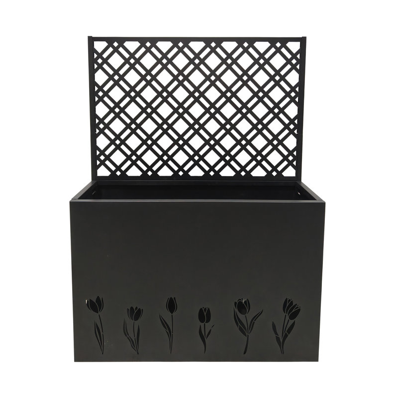 Tall Metal Planter Box With Tulip Privacy Screen, 47 Inch Galvanized Raised Garden Bed, Black