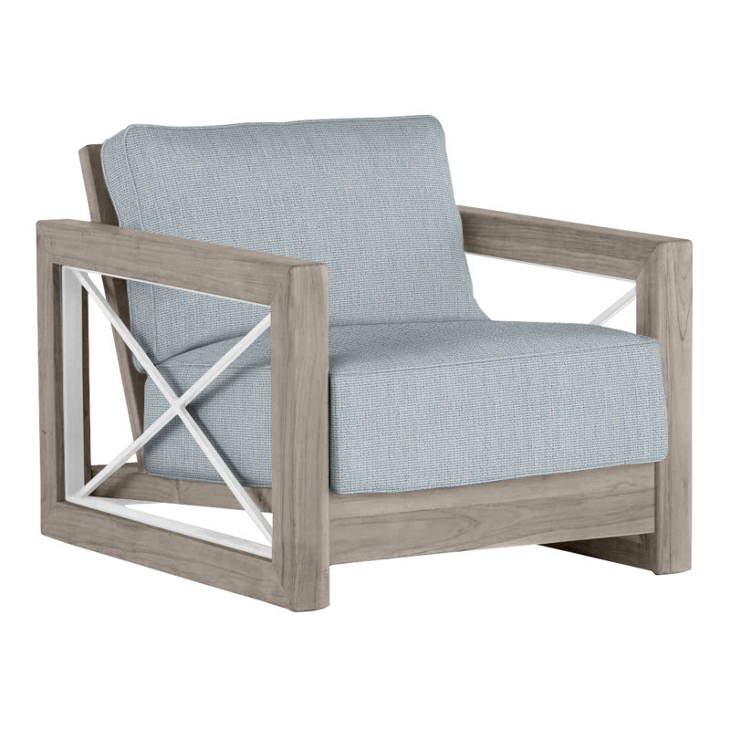 Malta Teak Outdoor Lounge Chair, Oyster Teak/Brushed Stainless, Welt + Standard fill, Perigold Play Sky