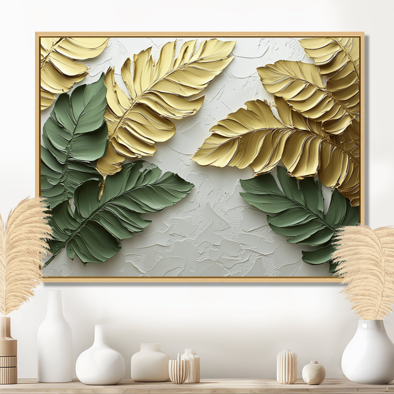 Art mural sur toile Clote Golden Plams Midnight Collage III - Palmiers et palmiers, Impression encadrée flottante