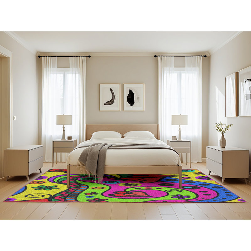 Tapis motif rose/vert/bleu, Rectangle 5 pi x 8 pi