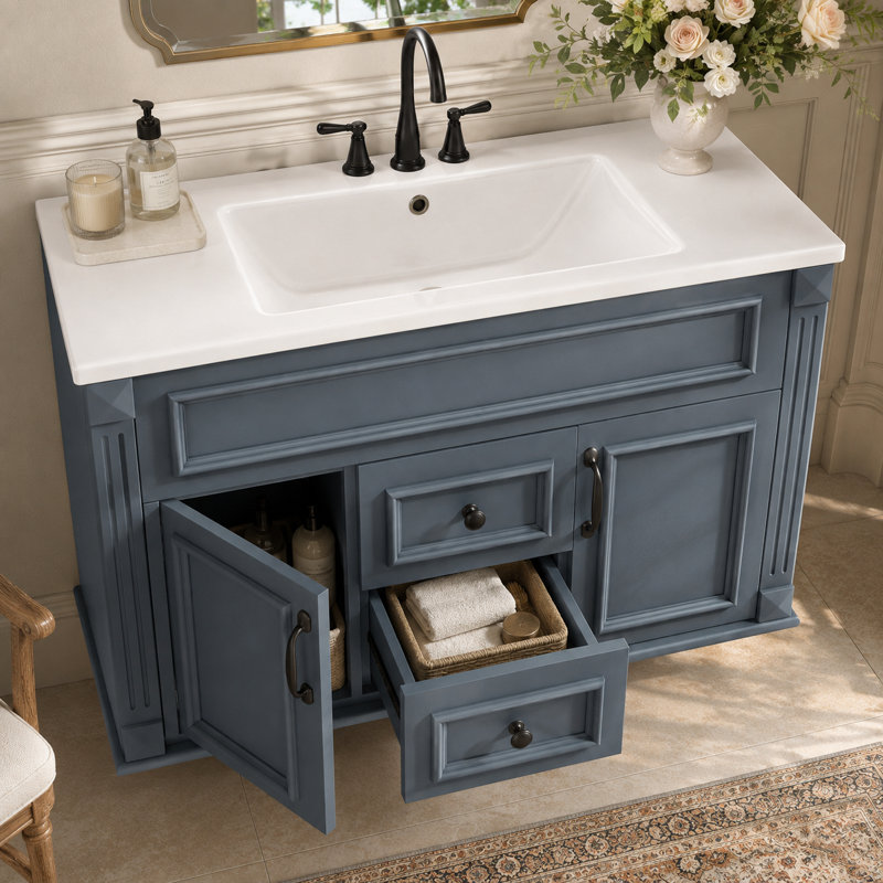 Meuble-lavabo mural 36 po avec lavabo en céramique Mavessa, Blue