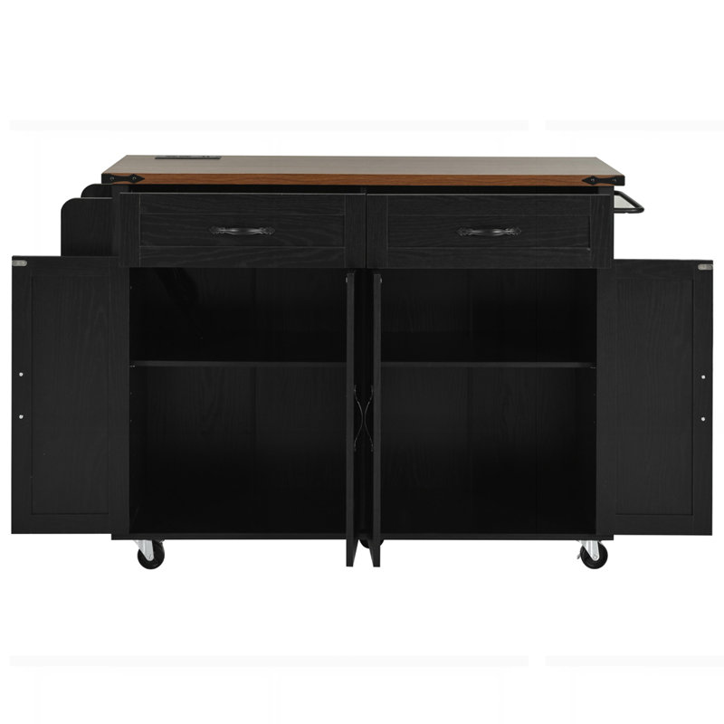 53inch Large Kitchen Island with Drop Leaf, Black
