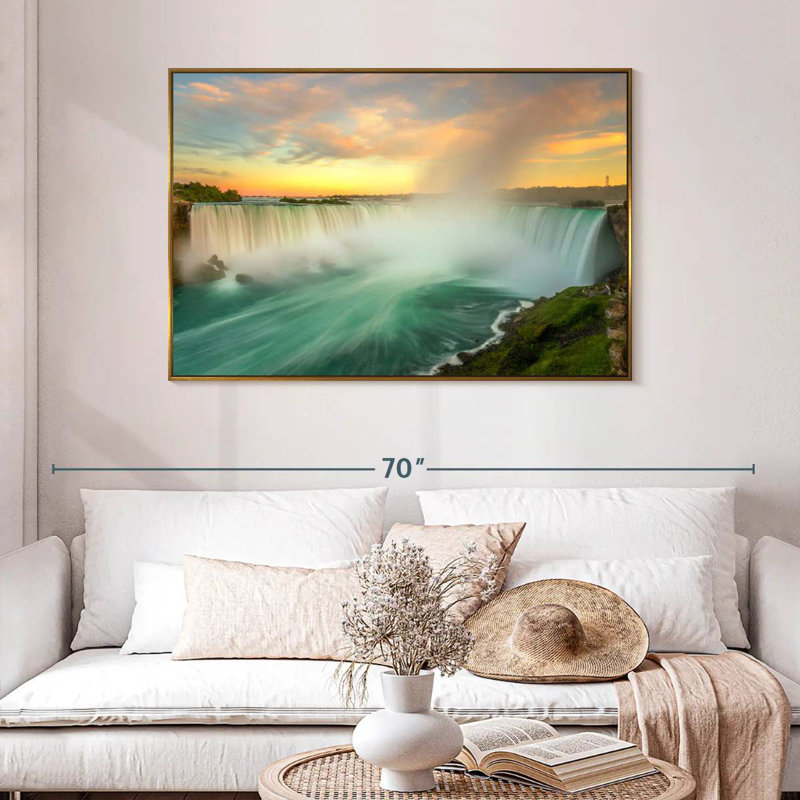 Paysage des chutes du Niagara, 46 po x 31 po, Cadre flottant doré