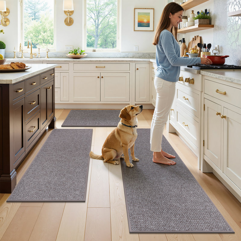 Woven Non-Slip Kitchen Mats (Set of 3), Gray