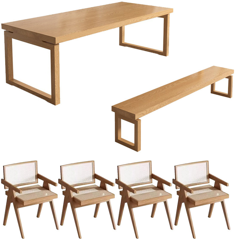 Ensemble de table de salle à manger en bois massif de style nordique, H 29,5 po x L 62,9 po x l 27,5 po