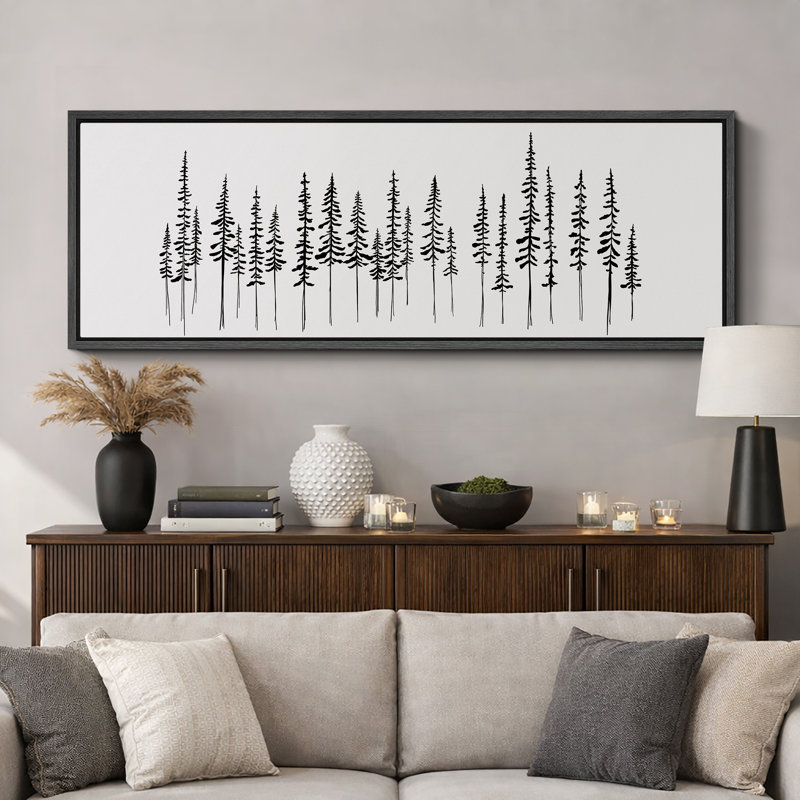 «Minimal Botanical Minimalist Pine Tree Silhouette», reproduction encadrée sur toile, H 20 po x l 60 po