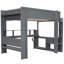Lit mezzanine double en bois avec bureau et multi, éclairage à DEL, station de charge, rangement gris foncé, éclairage, prise de courant,
