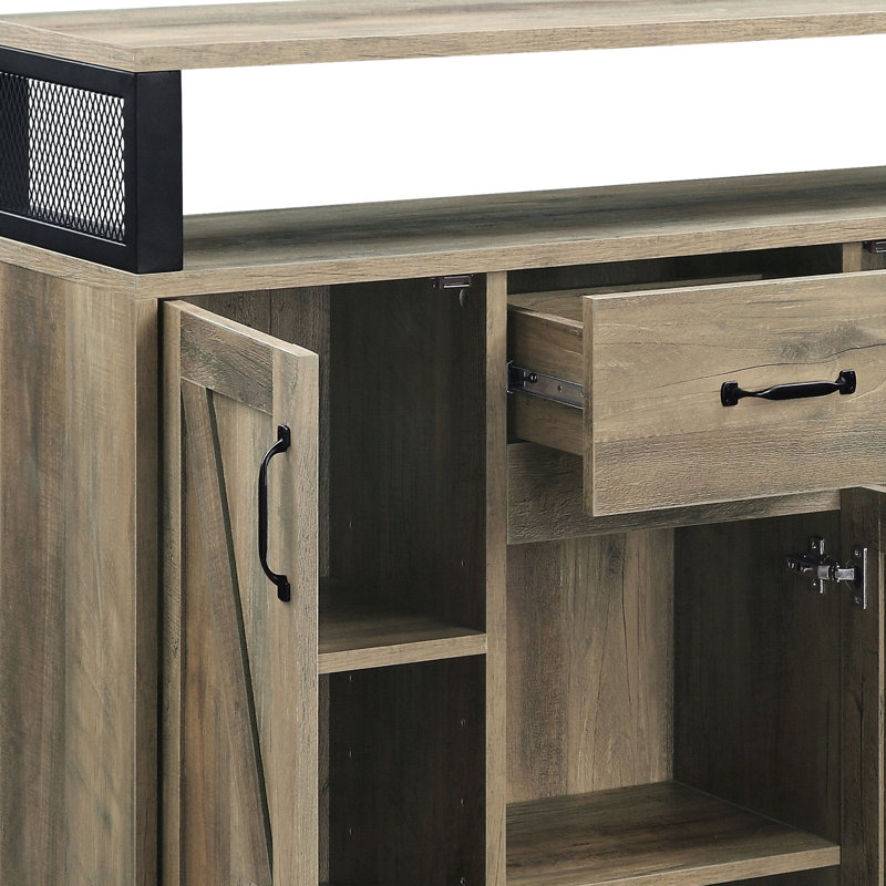 Rustic Oak Dining Server With Functional Shelves And Cup Holder Charming For Living Room