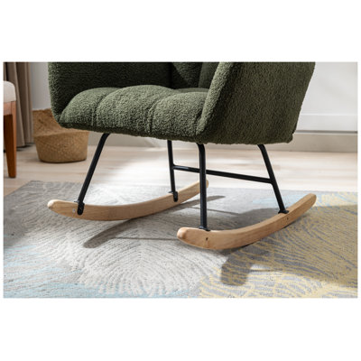 Fauteuil à bascule Teddy Fabric Wingback avec poche de rangement latérale, vert foncé