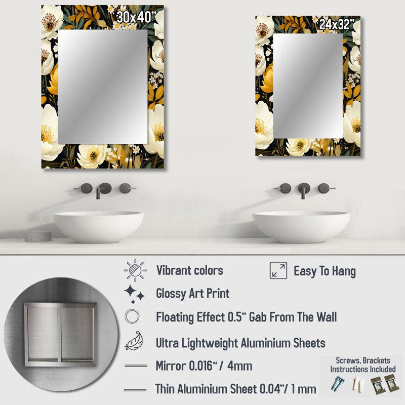 Weymand - motif floral bohémien jaune - miroir décoratif floral, miroir mural de maison de campagne, impression d'art en métal