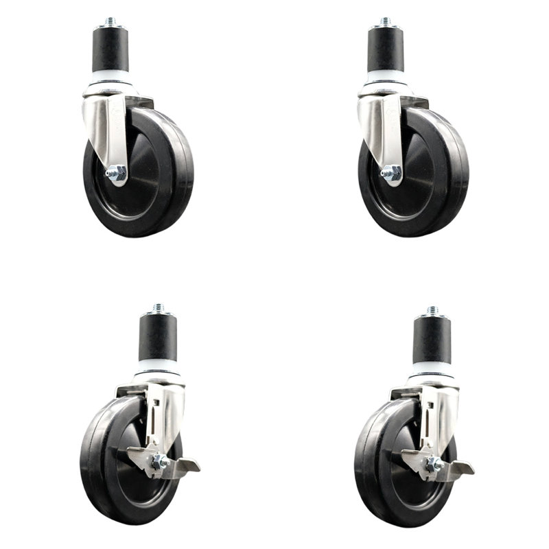 Ensemble de roulettes extensibles en caoutchouc dur avec 2 freins verrouillables, H 5 po x l 5 po