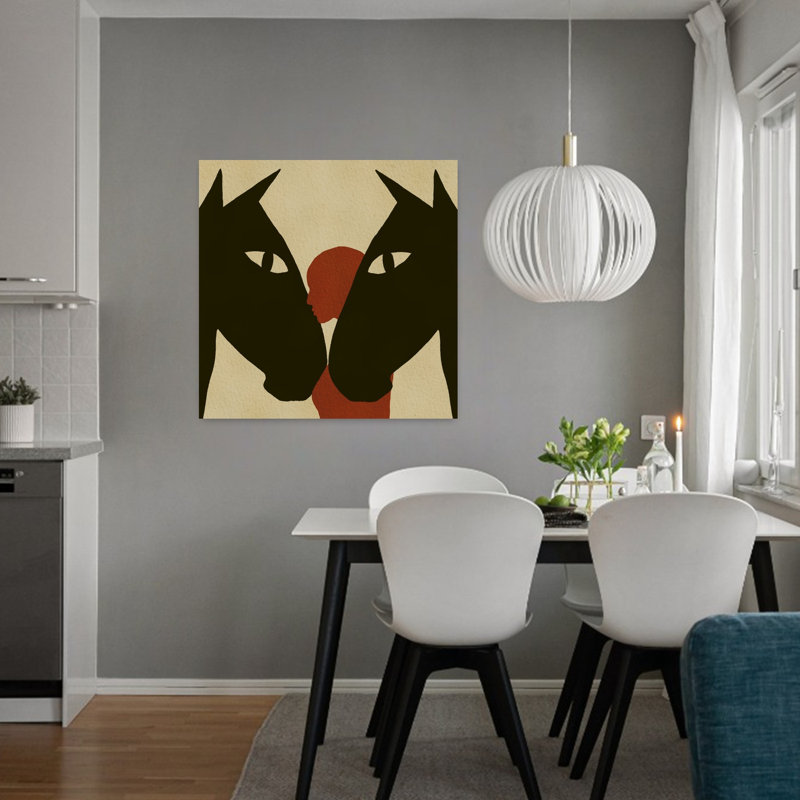 Horse And Human Bond Abstract Minimalist Rustic Horse Wall Art Print by Sharyn Bursic - Wrapped Canvas Print