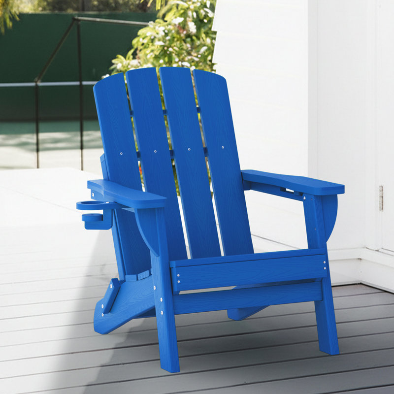 Chaise pliante Adirondack en PEHD résistante aux intempéries avec 2 porte-gobelets, Royal Blue