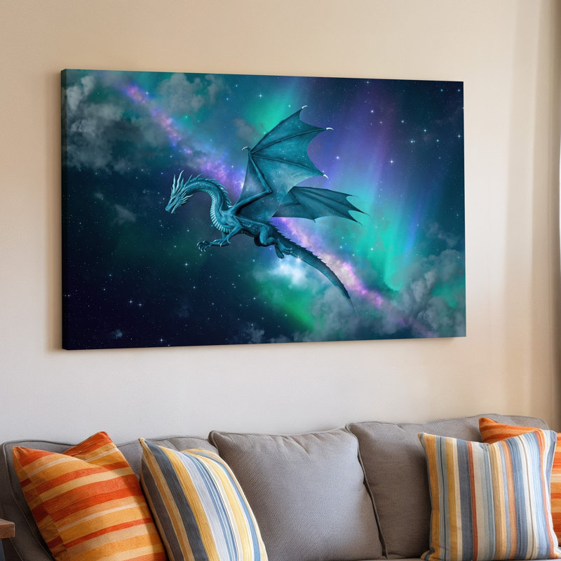 Reproduction d'art sur toile, "Un dragon majestueux survole un ciel cosmique avec ses échelles", H 18 po x l 24 po
