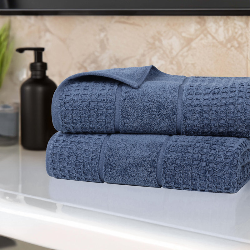 Hiyabel Zero Twist 100% Cotton Waffle Honeycomb Bath Sheet Set, Denim Blue