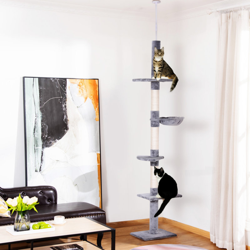 Pawhut 9' Adjustable Height Floor-To-Ceiling Vertical Cat Tree