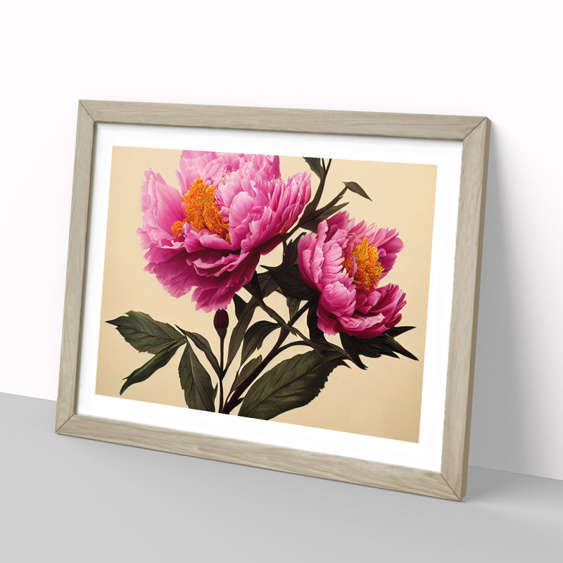 Adorable Peony Flowers - Single Picture Frame Painting, 34cm H x 46cm W x 2cm D, Oak Framed
