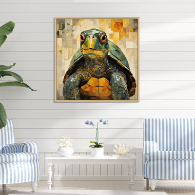 " Cubist Abstraction Of A Turtle Using Olive Green "