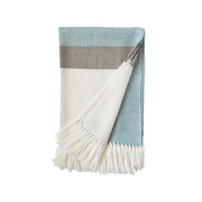 Palma Hand Woven Throw Blanket, Off White/Seafoam/Brown