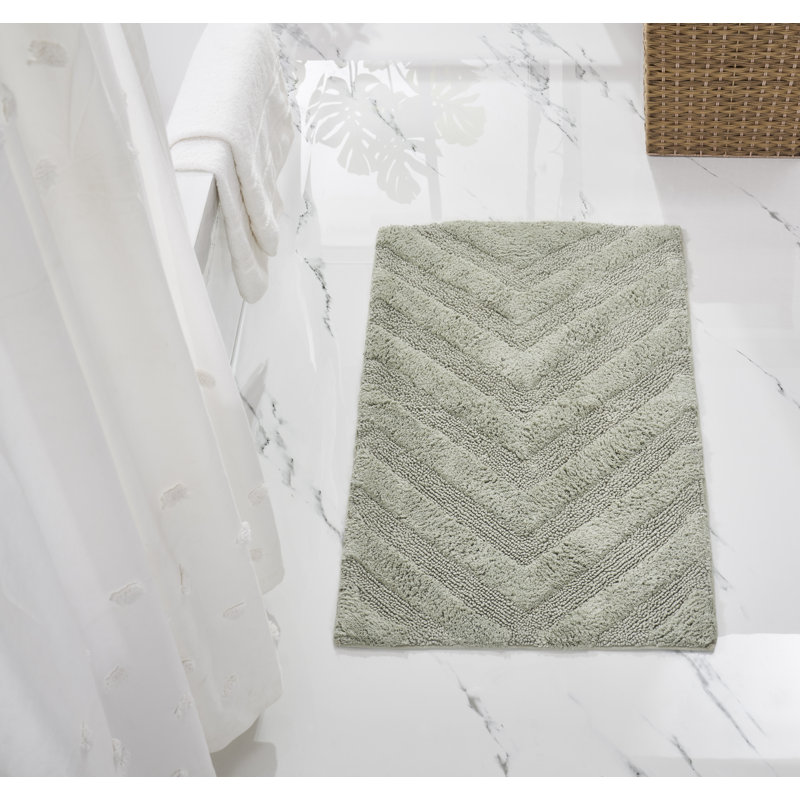 Branston 100% Cotton Tufted Bath Rug with Non-Slip Backing Machine Washable Luxurious Chervon Pattern Ultra Soft and Absorbent Bathroom Rug