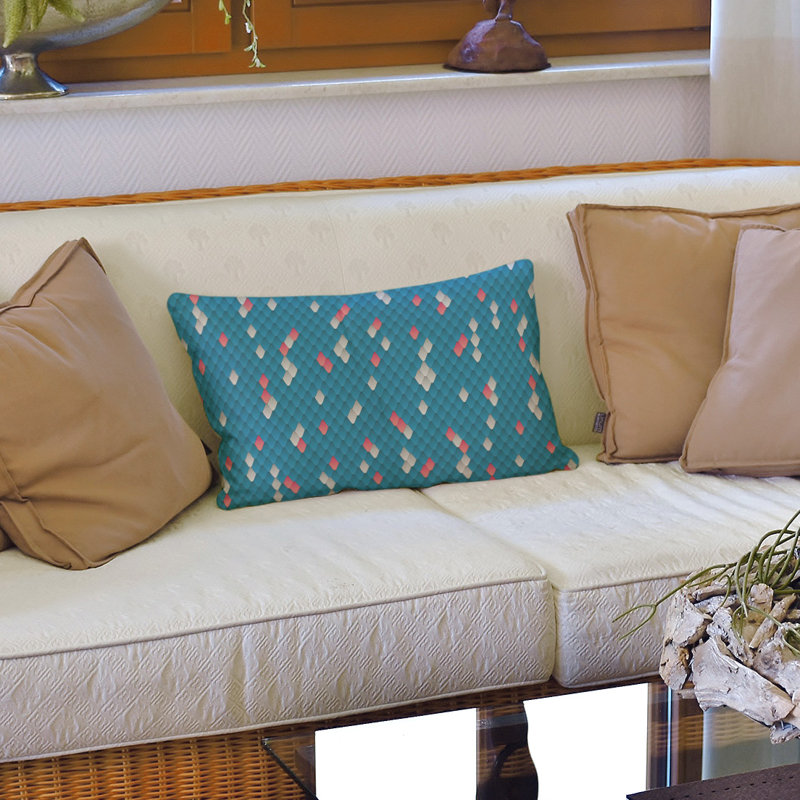 Housse de coussin lombaire à échelles serpent, Bleu / Rose, Polyester sergé