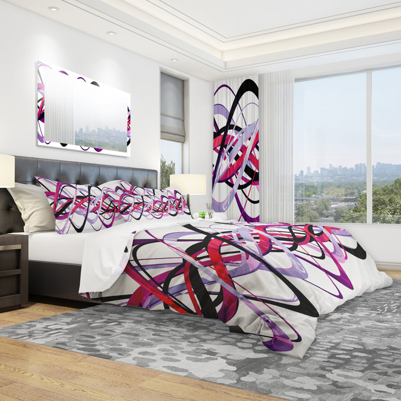 Rose et mauve Helix - ensemble de housse de couette abstrait - microfibre de polyester