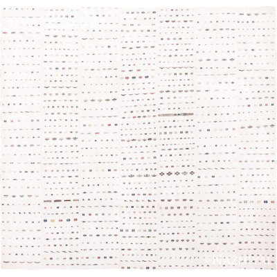 One-of-a-Kind 6' X 6'5" 1920s Area Rug in Ivory/Blue/Red