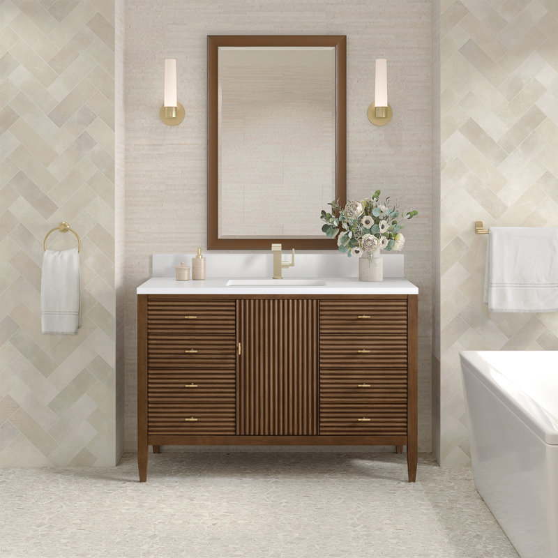 Myrrin 48'' W Single Vanity, White Zeus, Mid-Century Walnut, Single-Hole