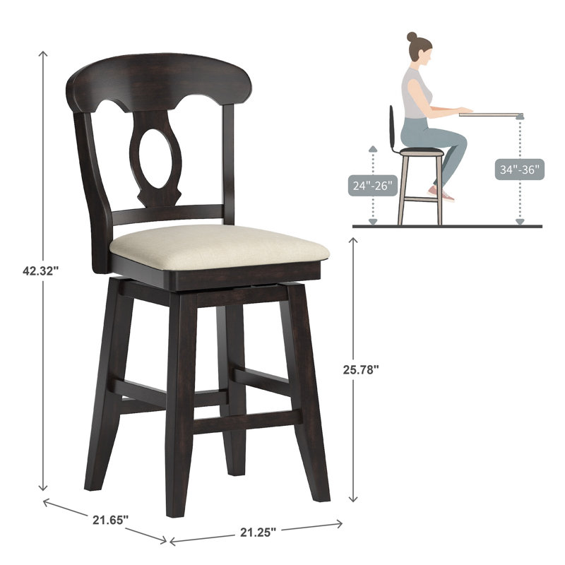Tabouret de bar et de comptoir pivotant Fortville, Noir antique, Tabouret de comptoir (siège d'une hauteur de 25,8