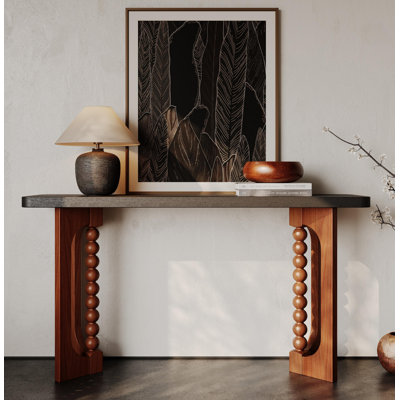 59'' Console Table For Living Room,Long Wood Sofa Table Behind Couch Table,Narrow Hallway Lacquered Accent Tables Unique Spherical Legs For Hallway, Living Room