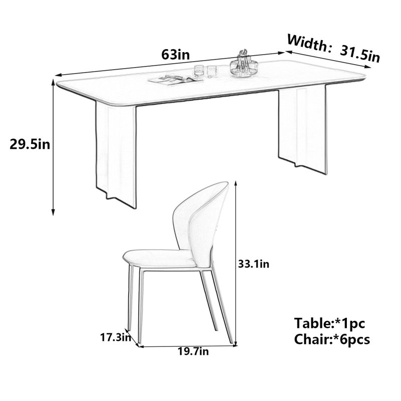 Table de salle à manger Modern, H 29,5 po x L 63 po x l 31,5 po