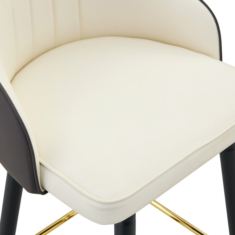Modern PU Leather Bar Stool With High Back Footrest, 25" Seat Height, 4, Beige/Gray