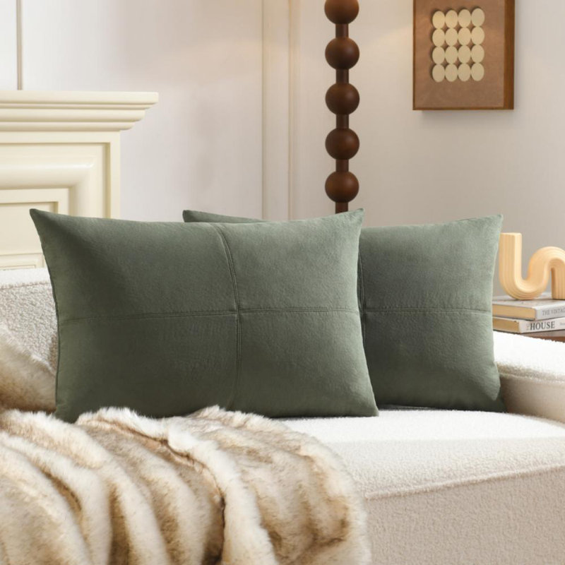 Housse de coussin décoratif en similicuir doux texturé avec (ensemble de 2), Rectangle 14"H x 22"W, Green