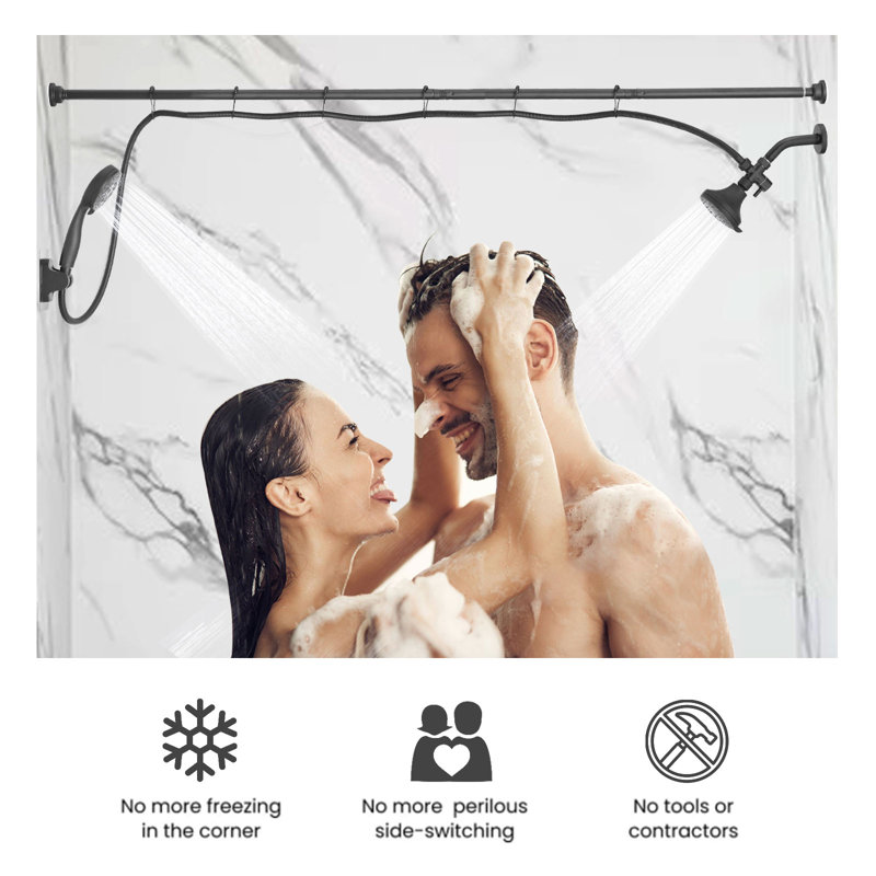 Pomme de douche double 5 réglages avec barre coulissante réglable - Pomme de douche double haute pression pour couple, noir mat