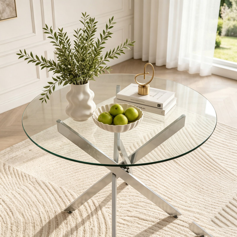 Table de salle à manger 35,5 pouces, Chrome + transparent