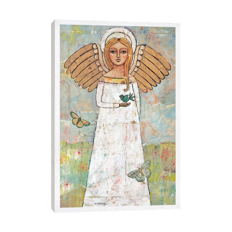 Angel From The Meadow With Bird by Teresa Kogut - Print on Canvas, 66.04 cm H x 45.72 cm W, White Framed