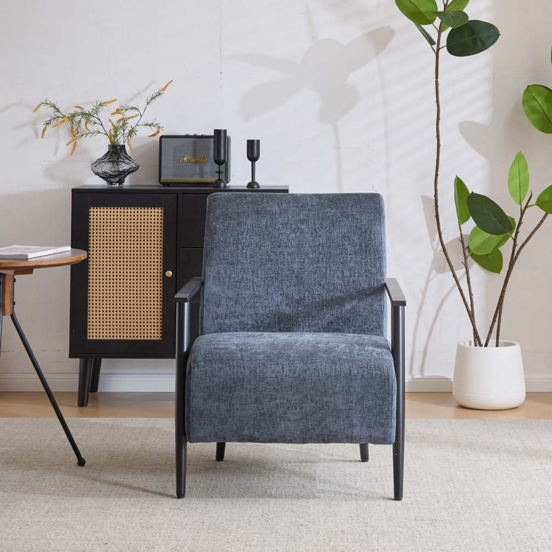 Fauteuil d'appoint rembourré avec structure en métal, Bleu gris, 1