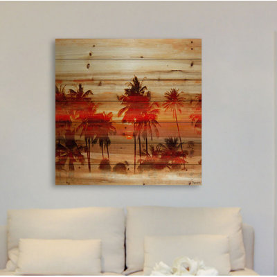 Crimson Palms par Parvez Taj - reproduction d'art sur bois de pin naturel