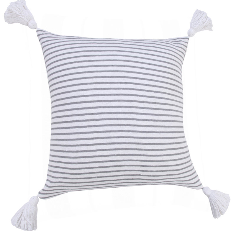 Coussin décoratif à rayures 100% coton, Gris clair / Blanc, Housse de coussin seulement - sans coussin