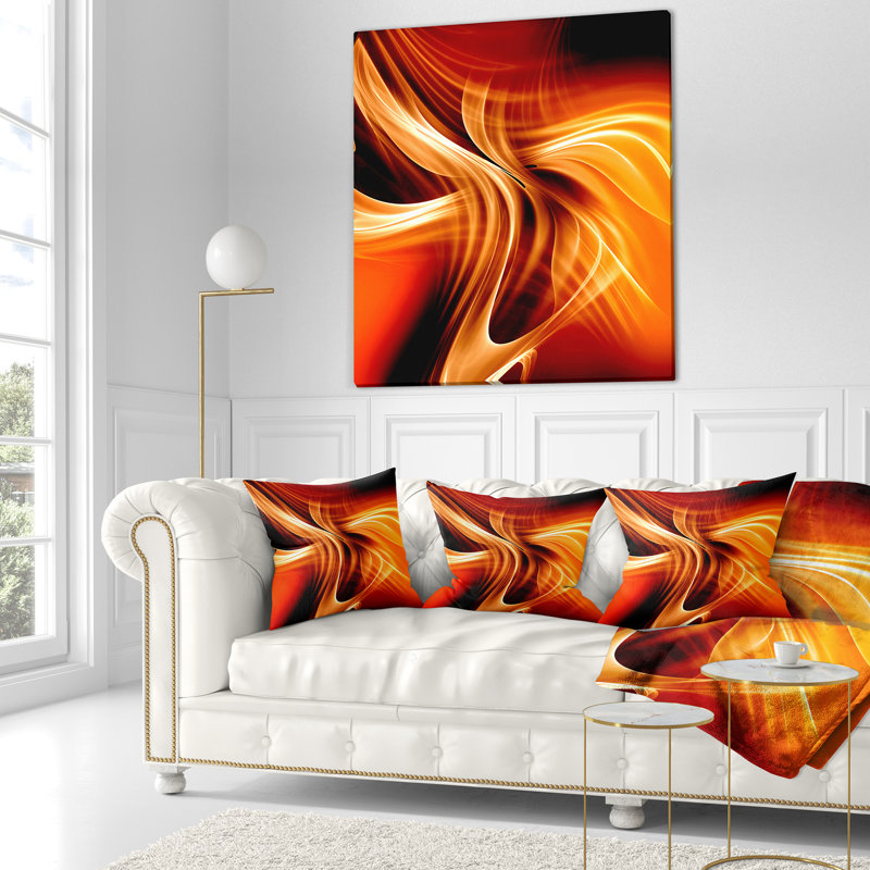 Conception abstraite orange fractale chaleureuse - Coussin imprimé abstrait, 16 po x 1 po, Coussin décoratif