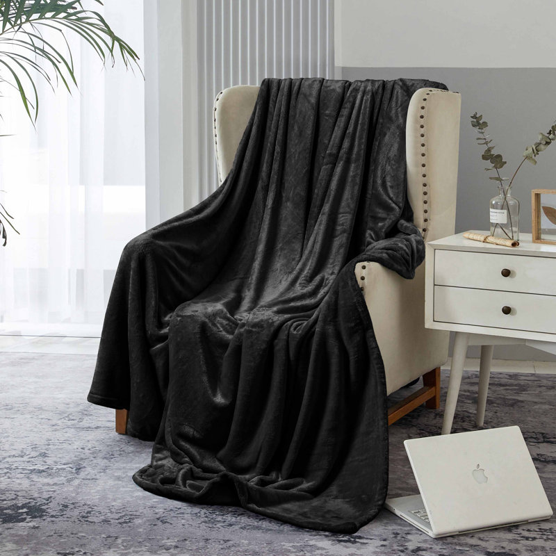 Emmitsburg Plain Weave / Muslin Throw Blanket, Black, 200cm W x 240cm L